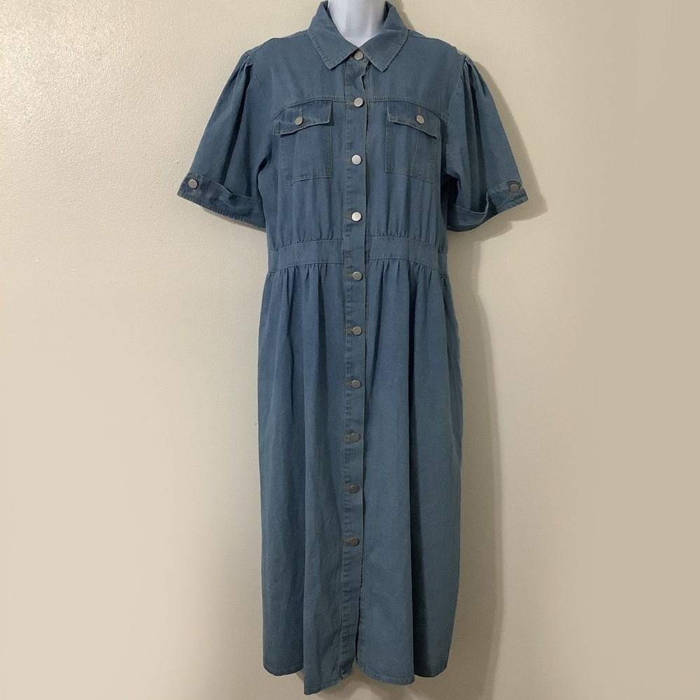 Vintage Denim Maxi Dress XL Country Western‎ Cowgirl Retro Casual Summer